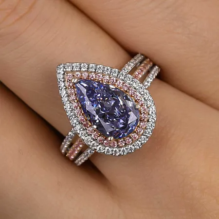 Pear Cut Aquamarine Blue Sterling Silver Double Halo Engagement Ring