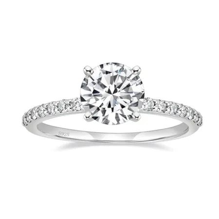 Round Cut Diamond White Sterling Silver Classic Engagement Ring