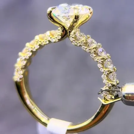 Oval Cut Diamond White Yellow Gold Sterling Silver Engagement Ring