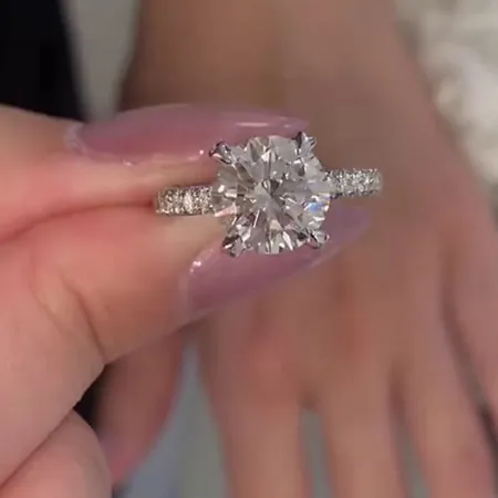 Round Cut Diamond White 925 Sterling Silver Classic Engagement Ring