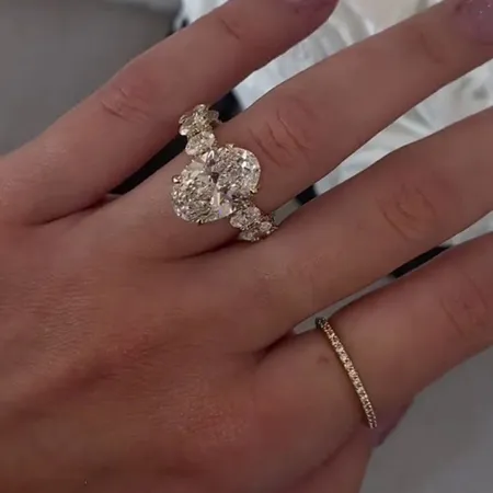 Oval Cut Diamond White 925 Sterling Silver Yellow Gold Hidden Halo Engagement Ring