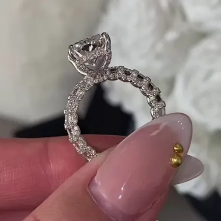 Radiant Cut Diamond White 925 Sterling Silver Hidden Halo Engagement Ring
