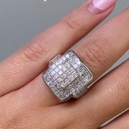 Princess Cut Diamond White 925 Sterling Silver Art Deco Engagement Ring