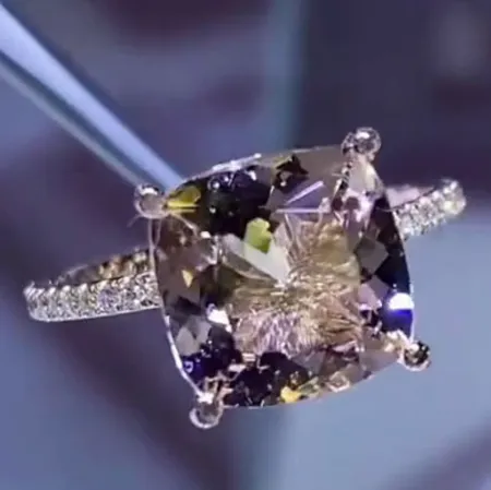 Cushion Cut Champagne 925 Sterling Silver Rose Gold Hidden Halo Engagement Ring