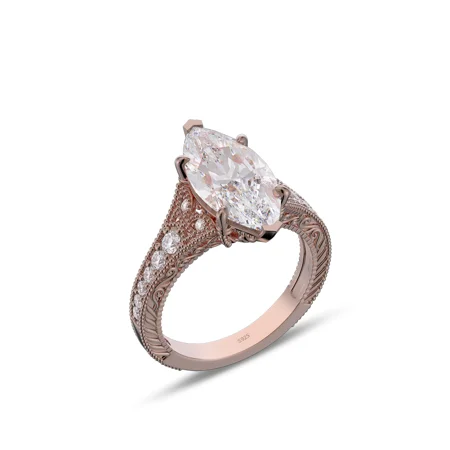 Marquise Cut Diamond White Sterling Silver Rose Gold Engagement Ring