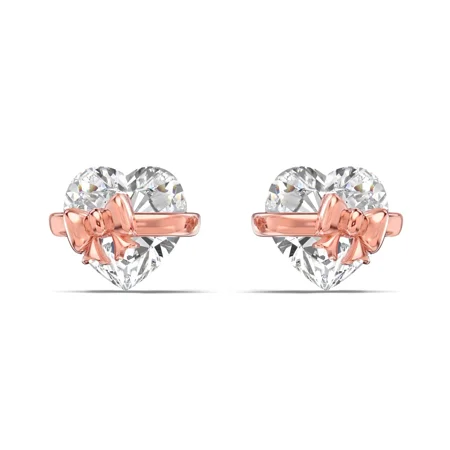 Heart Cut Diamond White Pink Rose Heart Bow Rose Gold Sterling Silver Earrings