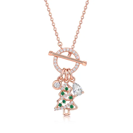 Pear Cut Diamond White Rose Gold Sterling Silver Christmas Tree Toggle Necklace