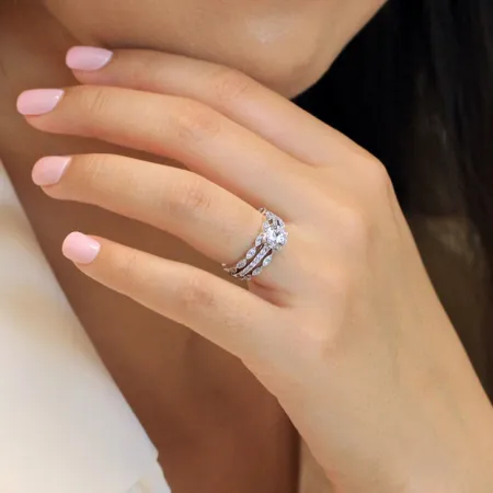 Round Cut Diamond White Classic 3-Piece 925 Sterling Silver Ring Set