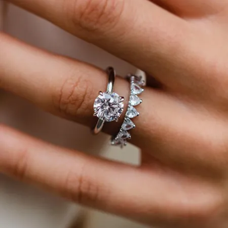 Round Cut Diamond White Solitaire Classic 925 Sterling Silver Ring Set