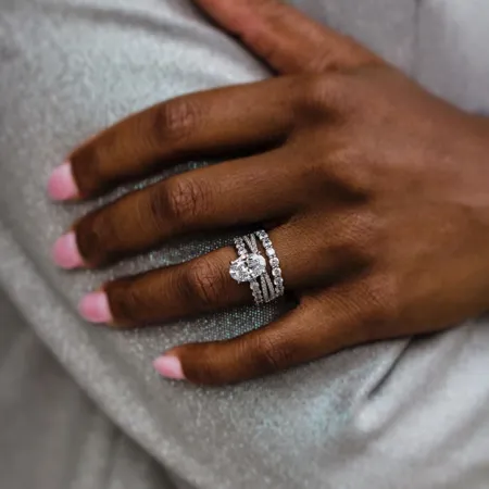 Oval Cut Diamond White 3-Piece 925 Sterling Silver Ring Set