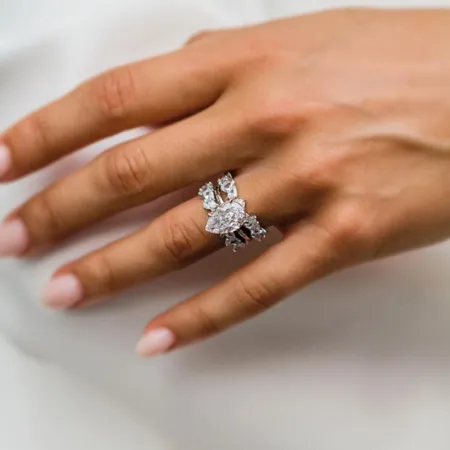 Pear Cut Diamond White Solitaire 3-Piece 925 Sterling Silver Ring Set