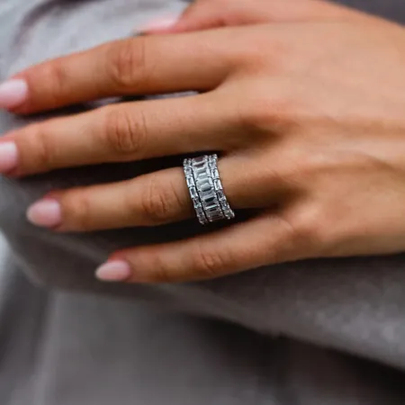 Emerald Cut Diamond White 3-Piece 925 Sterling Silver Band Ring Set