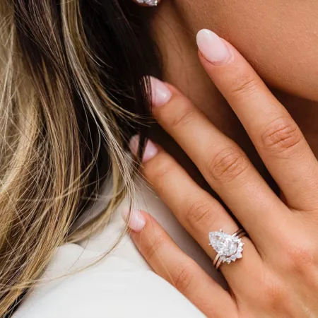 Pear Cut Diamond White Classic 925 Sterling Silver Ring Set