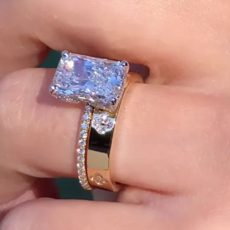 Radiant Cut Diamond White Classic 925 Sterling Silver Ring Set