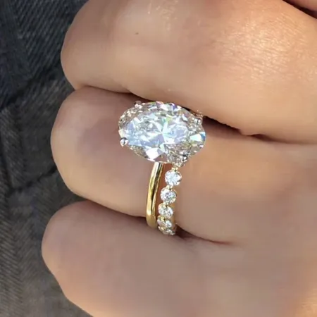 Oval Cut Diamond White 925 Sterling Silver Yellow Gold Hidden Halo Ring Set