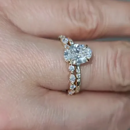 Oval Cut Diamond White 925 Sterling Silver Yellow Gold Ring Set