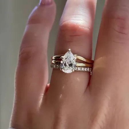 Pear Cut Diamond White Classic 925 Sterling Silver Yellow Gold 3-Piece Ring Set