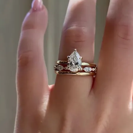 Pear Cut Diamond White Classic 925 Sterling Silver Yellow Gold 3-Piece Ring Set