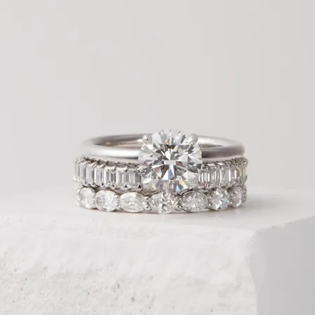 Round Cut Diamond White Solitaire 925 Sterling Silver Classic 3-Piece Ring Set