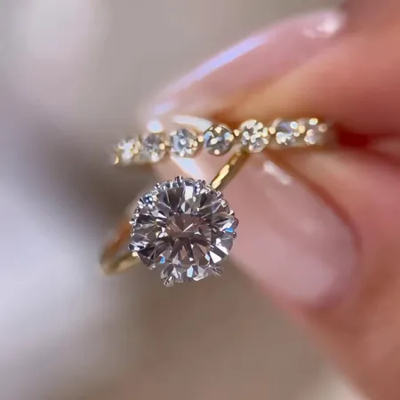 Round Diamond White Sterling Silver Gold Halo Ring Set
