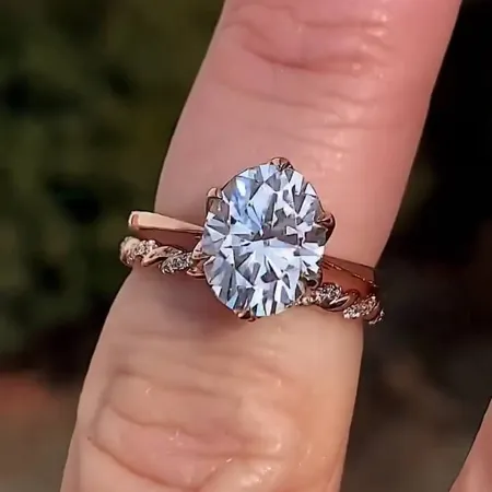 Oval Cut Diamond White Sterling Silver Rose Gold Solitaire Bridal Sets