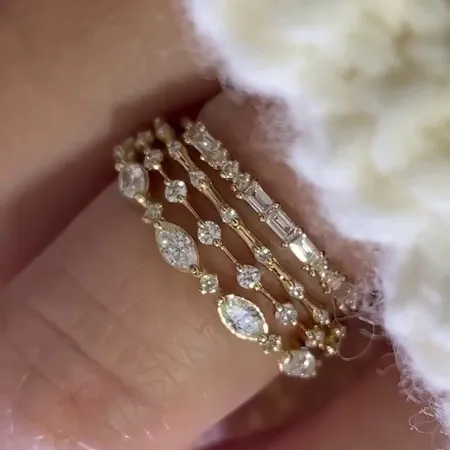 Diamond White Sterling Silver Yellow Gold 4-Piece Bridal Sets