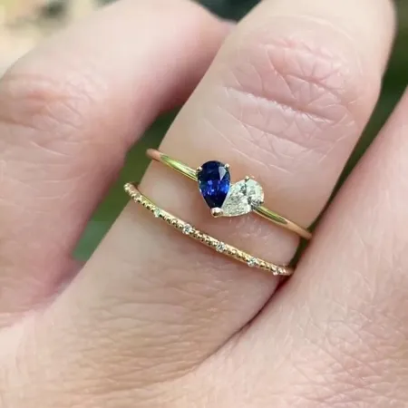 Pear Cut Sapphire Blue Diamond White Sterling Silver Yellow Gold Heart Bridal Sets