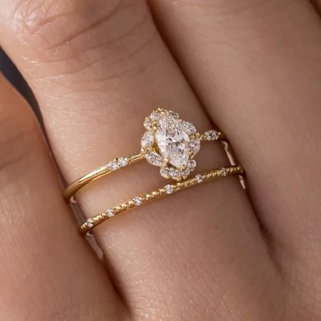 Marquise Cut Diamond White Sterling Silver Yellow Gold Halo Bridal Sets