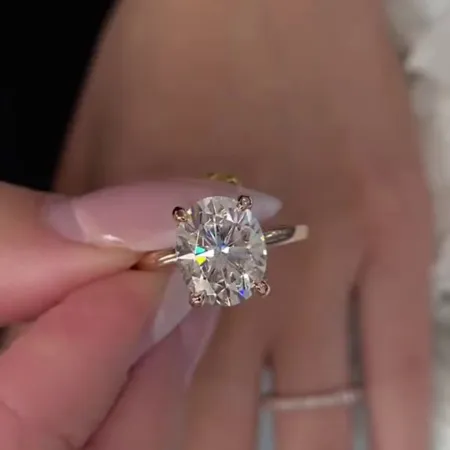 Oval Cut Diamond White 925 Sterling Silver Rose Gold Hidden Halo Wedding Ring Set