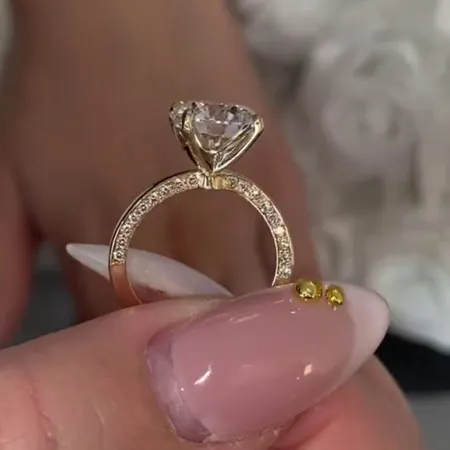 Round Cut Diamond White 925 Sterling Silver Yellow Gold Classic Wedding Ring Set