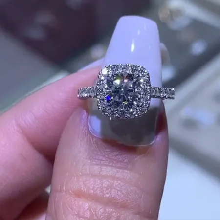 Cushion Cut Diamond White 925 Sterling Silver Double Halo Wedding Ring Set