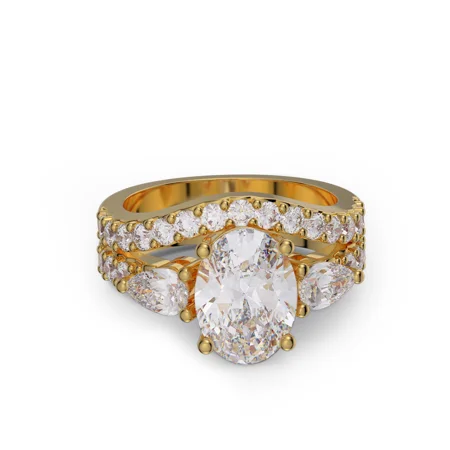 Oval Cut Diamond White Sterling Silver Yellow Gold Bridal Sets