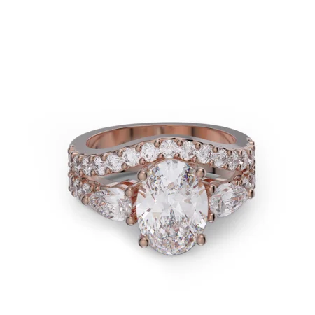 Oval Cut Diamond White Sterling Silver Rose Gold Bridal Sets