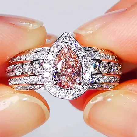 Fancy Pink Pear Cut Halo...
