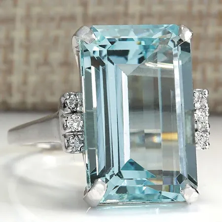 Aquamarine Blue Emerald Cut 925 Sterling Silver Classic Engagement Ring
