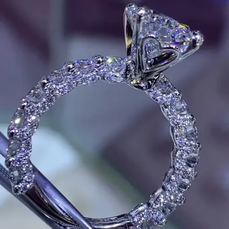 Radiant Cut Diamond White Art Deco Engagement Ring in 925 Sterling Silver