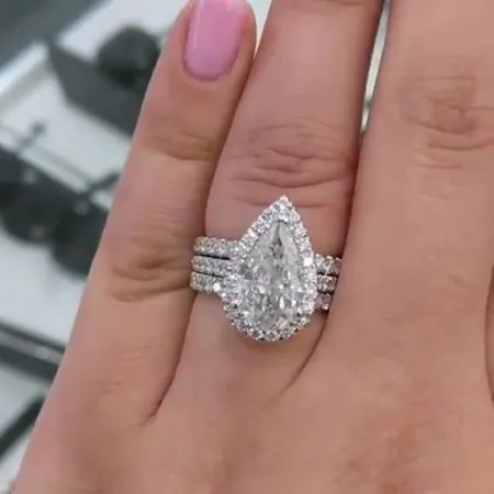 Pear Cut Diamond White 3-Piece Halo Bridal Sets in 925 Sterling Silver