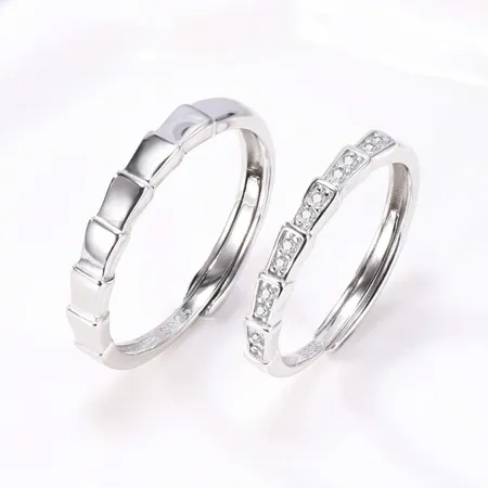 Round Diamond White Sterling Silver Couple Rings