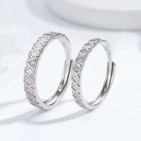 Round Diamond White Sterling Silver Couple Rings