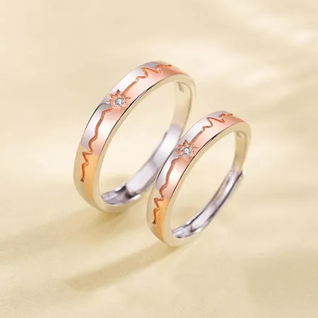 Round Diamond White Sterling Silver Couple Rings
