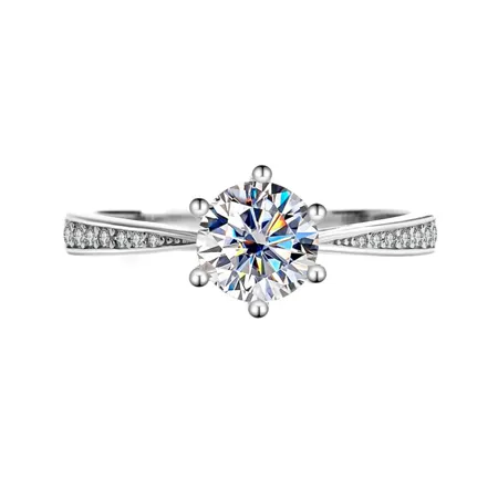 Round Cut Moissanite Diamond White 925 Sterling Silver Classic Engagement Ring