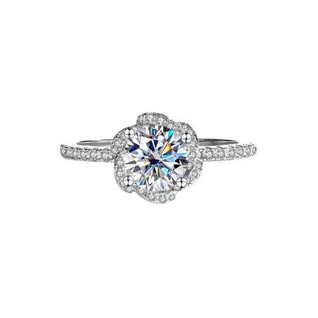 Round Cut Moissanite Diamond White 925 Sterling Silver Halo Engagement Ring
