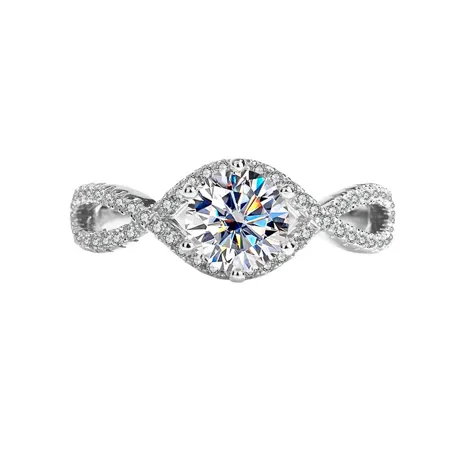 Round Cut Moissanite Diamond White 925 Sterling Silver Halo Engagement Ring