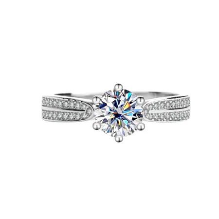 Round Cut Moissanite Diamond White 925 Sterling Silver Classic Engagement Ring