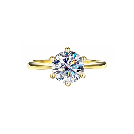 Round Cut Moissanite Diamond White Yellow Gold 925 Sterling Silver Solitaire Engagement Ring
