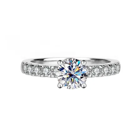 Round Cut Moissanite Diamond White 925 Sterling Silver Classic Engagement Ring