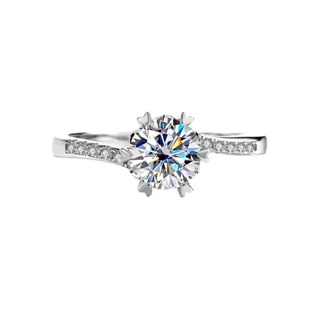 Round Cut Moissanite Diamond White 925 Sterling Silver Classic Engagement Ring