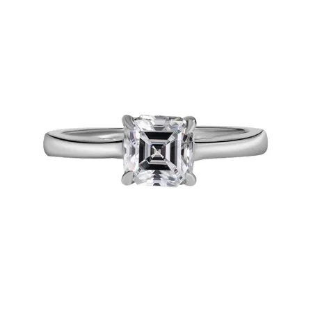 Asscher Cut Moissanite Diamond White 925 Sterling Silver Solitaire Engagement Ring