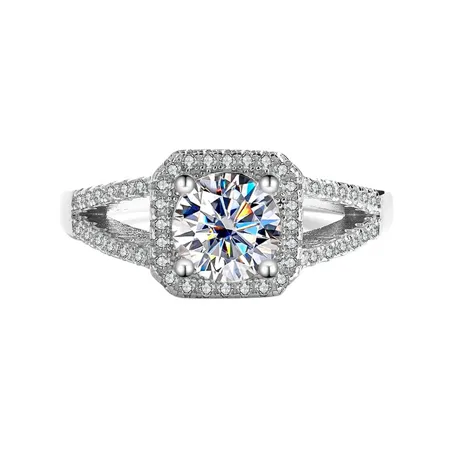 Round Cut Moissanite Diamond White 925 Sterling Silver Halo Engagement Ring