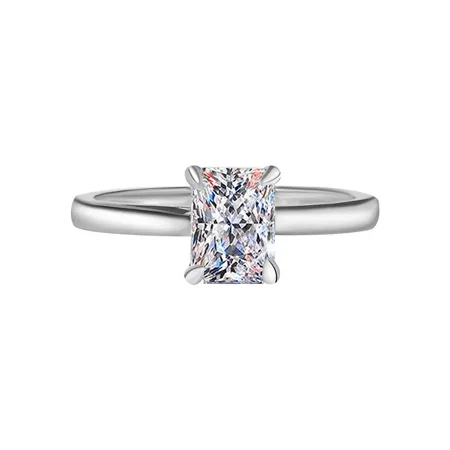 Radiant Cut Moissanite Diamond White 925 Sterling Silver Solitaire Engagement Ring